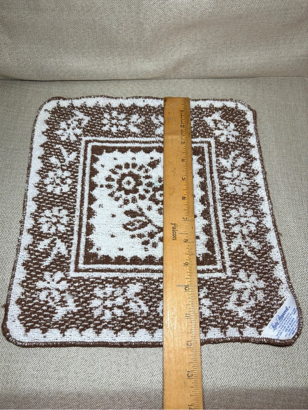 Vintage Lady Pepperell Floral Terry Cloth Washcloth Brown White US Made